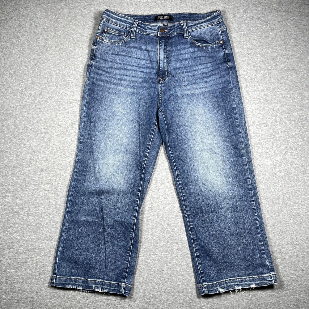 Judy Blue Pants Womens 15/32 Blue Cropped Straight Frayed Hem